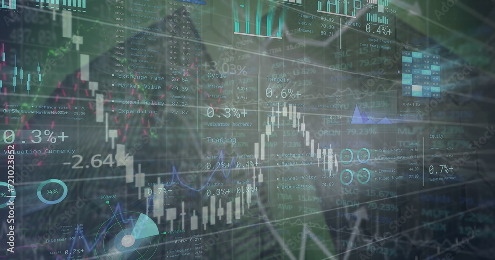 Image of financial data processing over cityscape Image of financial data processing over cityscape