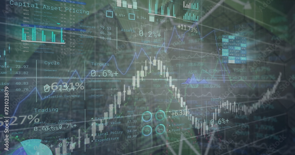 Image of financial data processing over cityscape Image of financial data processing over cityscape
