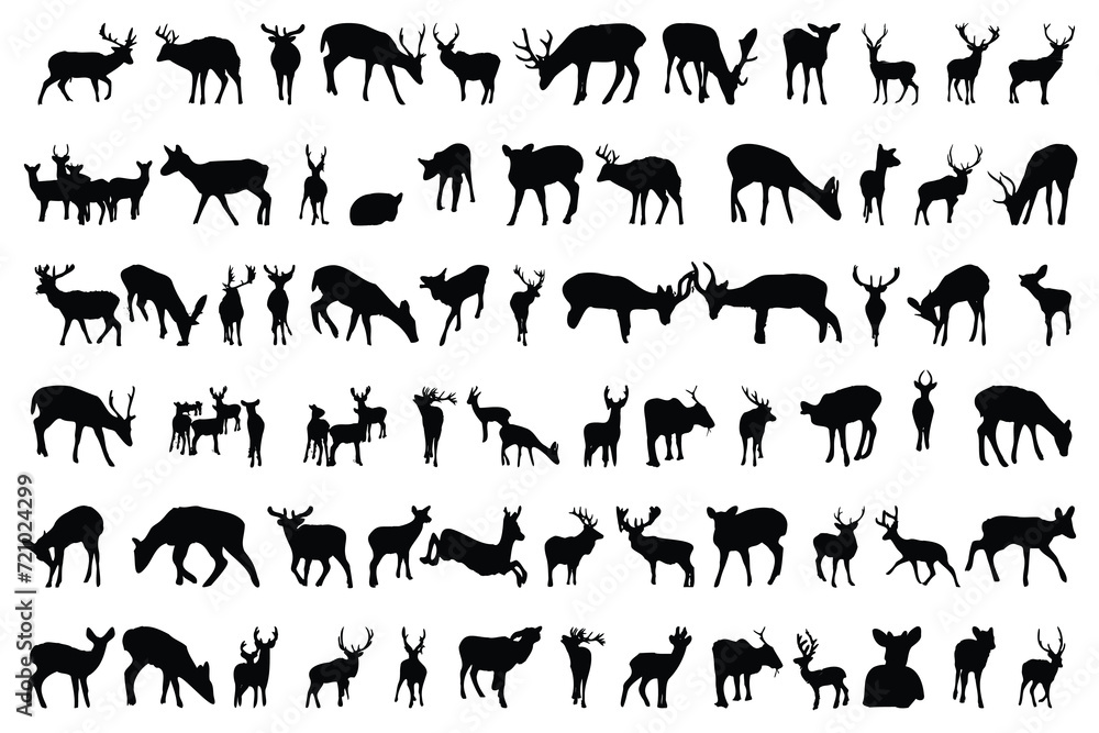 Fototapeta premium Collection of deer silhouettes of wild animals 