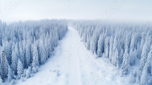 Aerial View of Snow-Covered Evergreen Trees After Winter Blizzard AI Generated AI Generated