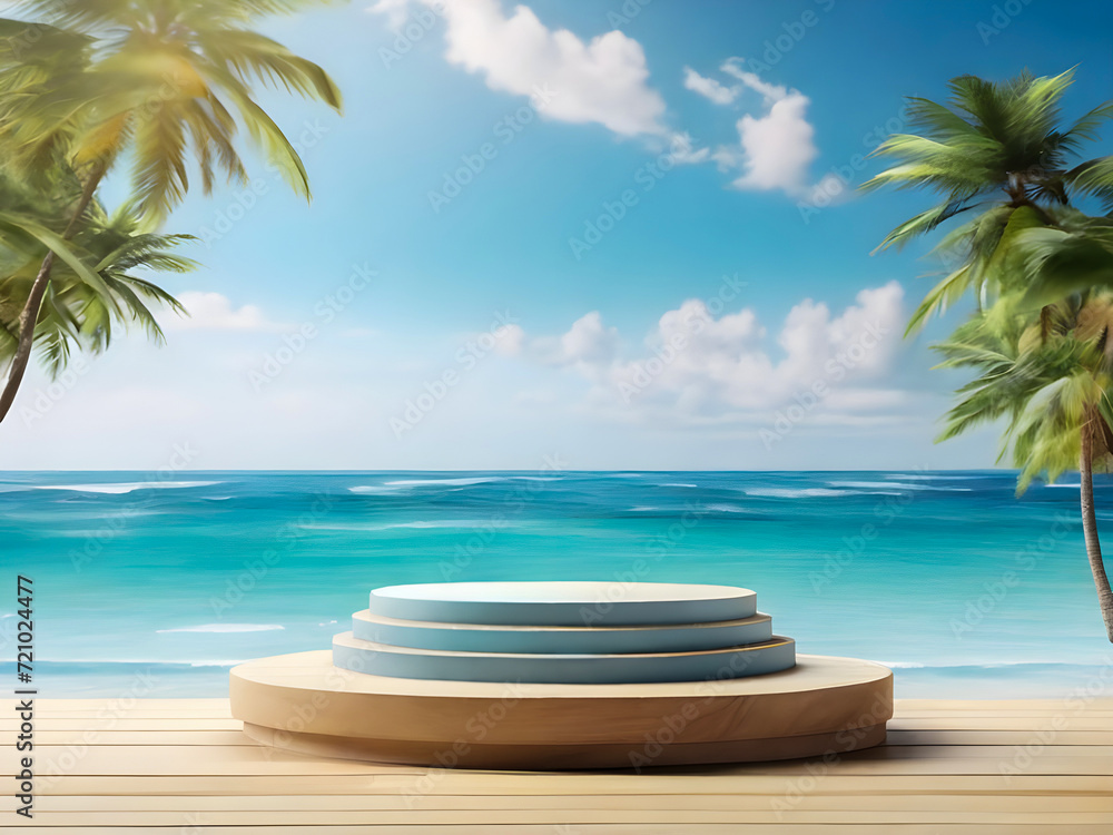 Obraz premium summer elegant and natural podium stage product display mockup for show product presentation
