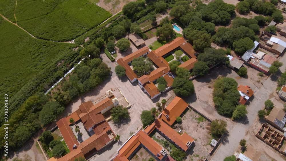 Drone shot flying over the Hacienda de Molinos in Salta, Argentina while panning up. Drone shot flying over the Hacienda de Molinos in Salta, Argentina while panning up.