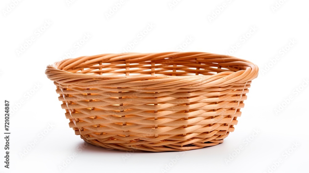 Empty wicker basket isolated on white background. Clipping path included. Generative AI