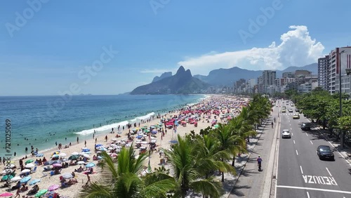 Ipanema Beach At Rio De Janeiro Brazil. Beach Landscape. Paradisiac Scenery. Rio De Janeiro Brazil. Tropical Travel. Ipanema Beach At Rio De Janeiro Brazil. photo