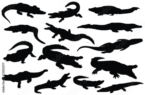 Crocodile silhouette vector set.