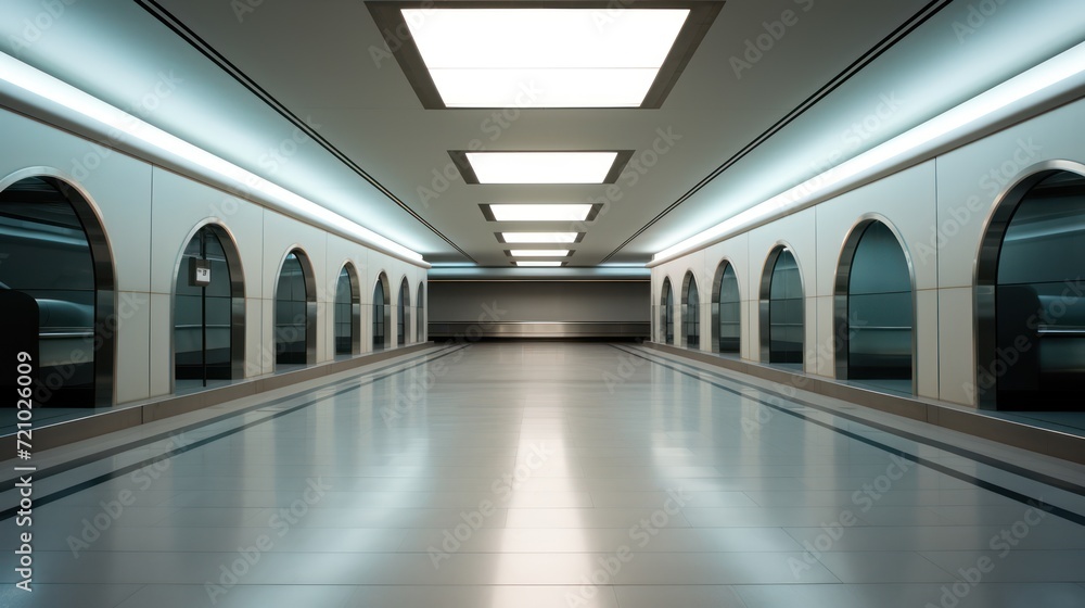 3d rendering of a long corridor in a modern office building. Generative AI