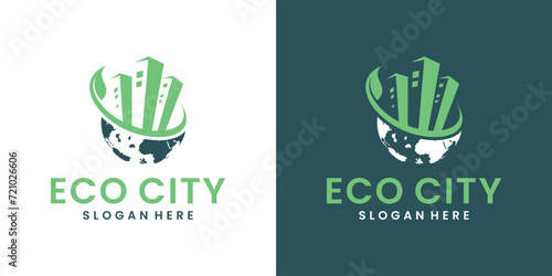 eco city leaf building globe logo design combinations