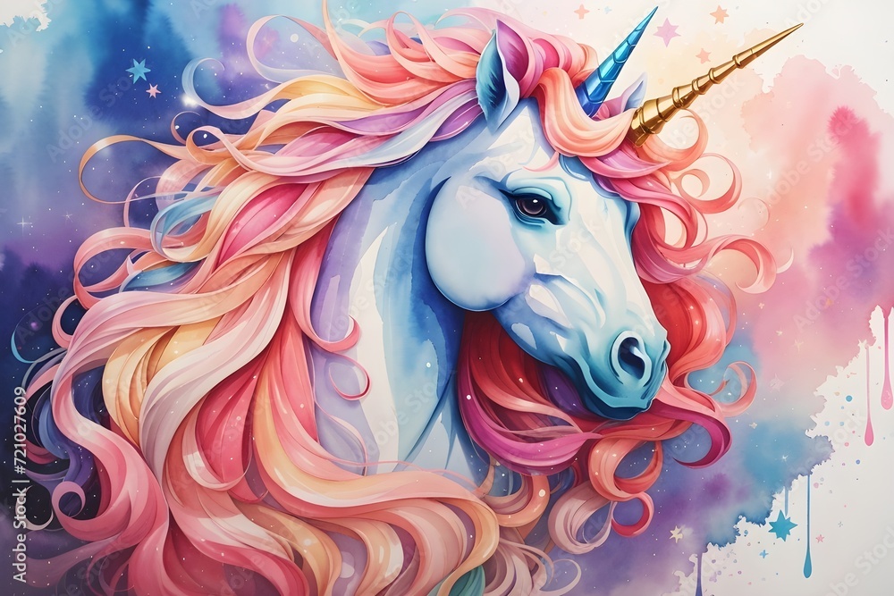Evoke ethereal beauty with our fantasy unicorn! Adorned in pastel hues, its flowing mane and tail create a dreamlike scene. Immerse in the magic of this enchanting, imaginative imagery.