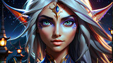 Beautiful Female Night Elf: Graceful Guardian in the Enchanted Forest Beneath the Moonlight.(Generative AI)
