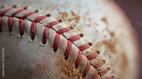 Closeup of baseball ball covered in dirt