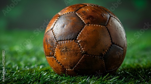 a soccer ball sitting on a lush green field covered in grass