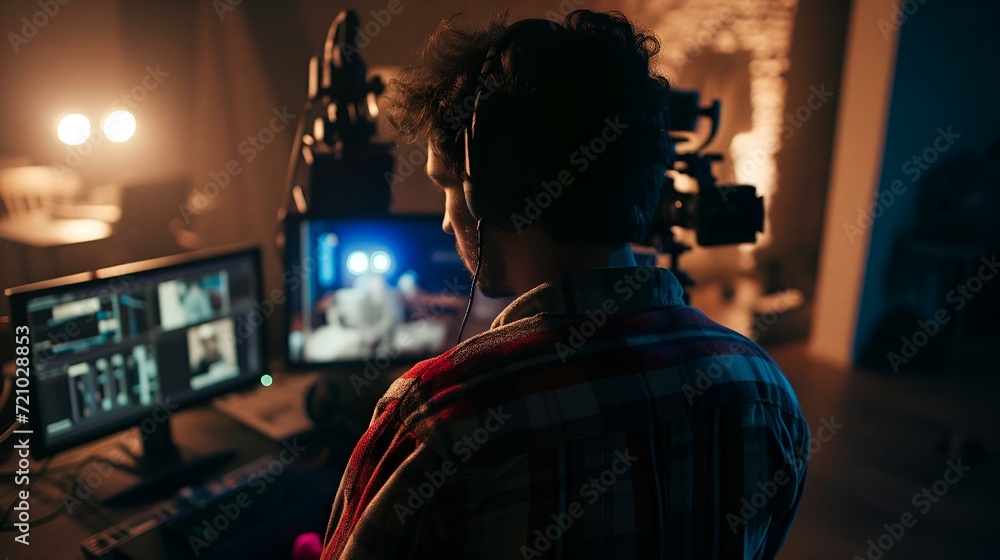 man in plaid shirt sitting at desk working on his computer man in plaid shirt sitting at desk working on his computer