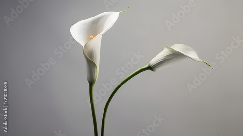 Calla lily standing tall, its elegant form captured against muted grey.