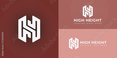 Abstract initial letter H or HH logo in white color isolated in red background. Creative Letter HH Monogram Logo Design Icon Template White Background. Blue hexagon letter HH for fitness and sports.