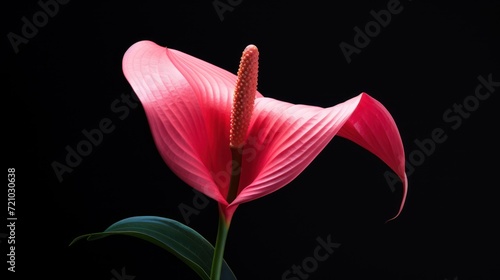 pink anthurium flower isolated on black background with clipping path Generative AI