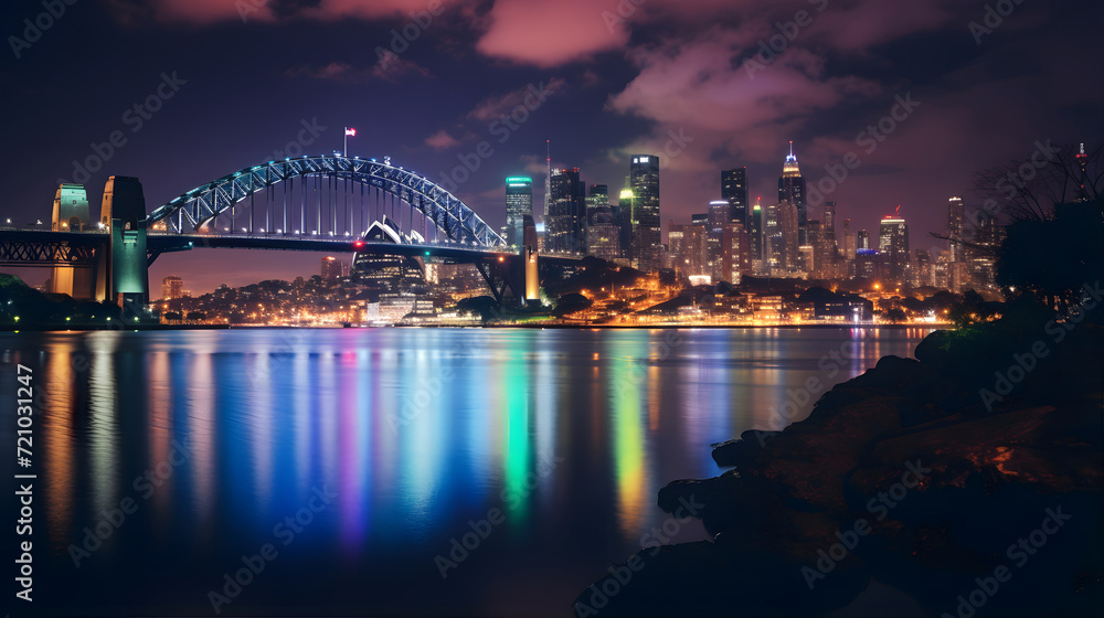 The night view of the beautiful city of Sydney, Australia