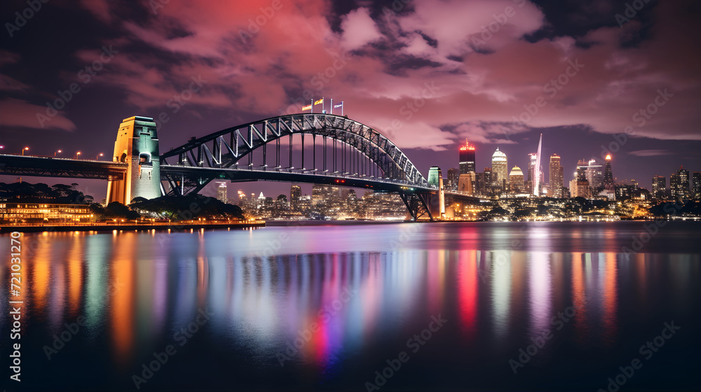 The night view of the beautiful city of Sydney, Australia