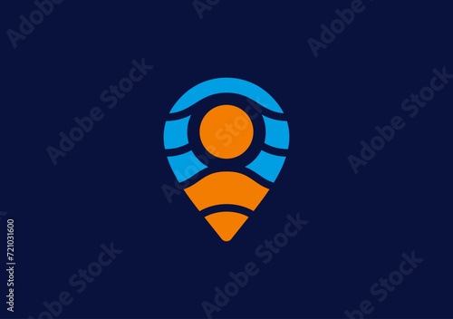 simple and minimal Gps logo base on pin location symbol, featuring a human an fingerprint visualism
