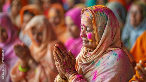 Holi with images of people participating in prayers and rituals