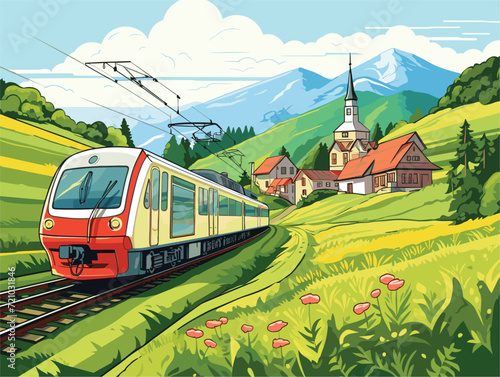 train in the mountain village