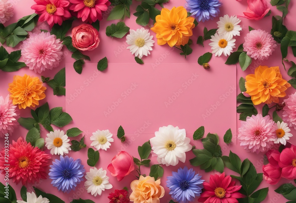  Nature Flat space lay Greeting Design Floral made layout Decorative flowers text flower card spring concept background leaves Nature Creative Trendy Colorful