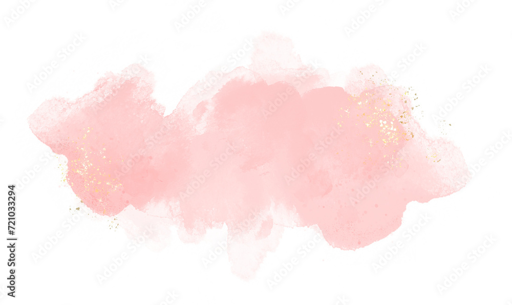 Abstract watercolor or alcohol ink art pink background element with golden crackers. Pastel pink marble drawing effect. template for wedding invitation,decoration, banner, background, png file
