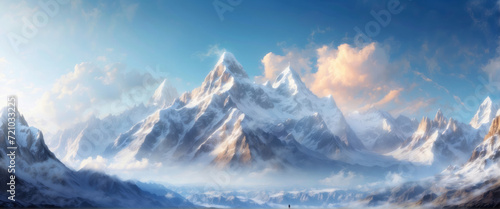 fantasy landscape of Himalaya Mountain. Abstract Mount Everest Ice Mountain panoramic background.