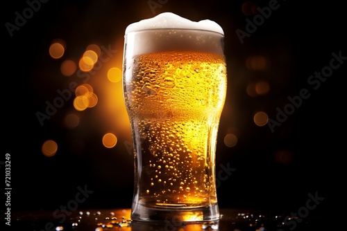 Single Beer Glass on Black Surface