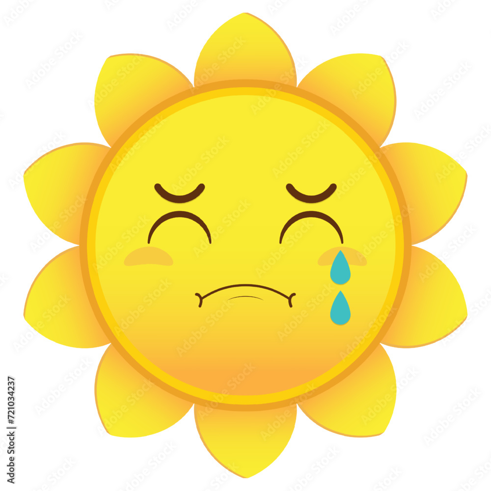 sun crying and scared face cartoon cute