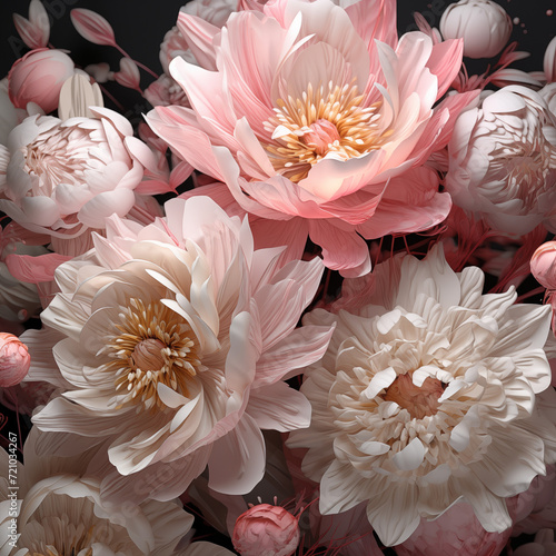 Flow of color transforming into beautiful peonies, Ai generated © Mariana