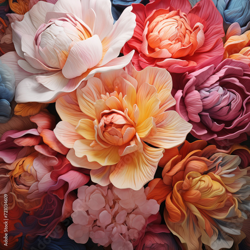 Flow of color transforming into beautiful peonies, Ai generated © Mariana