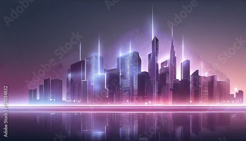 Vector illustration urban architecture, cityscape with space and neon light effect.