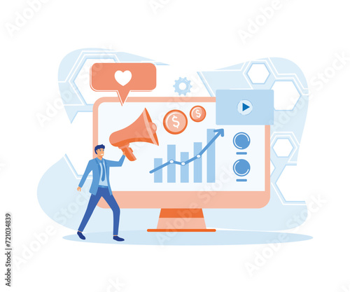 Internet based PR strategy, reputation management, digital marketing campaign abstract metaphor. flat vector modern illustration 