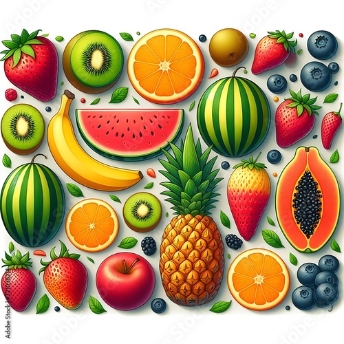 A Colorful Set of Fresh Fruits  A Vibrant Display Celebrating the Richness of Nature s Palette and the Wholesome Delights of Healthy Living.