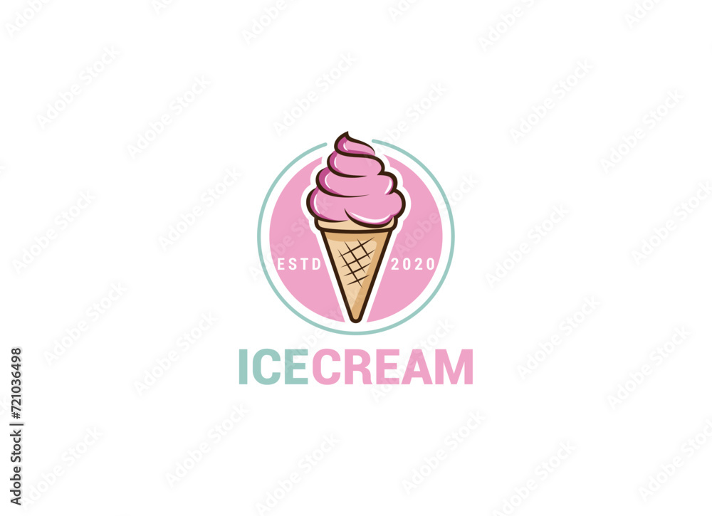 Logo Ice cream. Italian ice cream emblem. Ice cream in a waffle cone with letters in a circle. Logo Ice cream. Italian ice cream emblem. Ice cream in a waffle cone with letters in a circle.