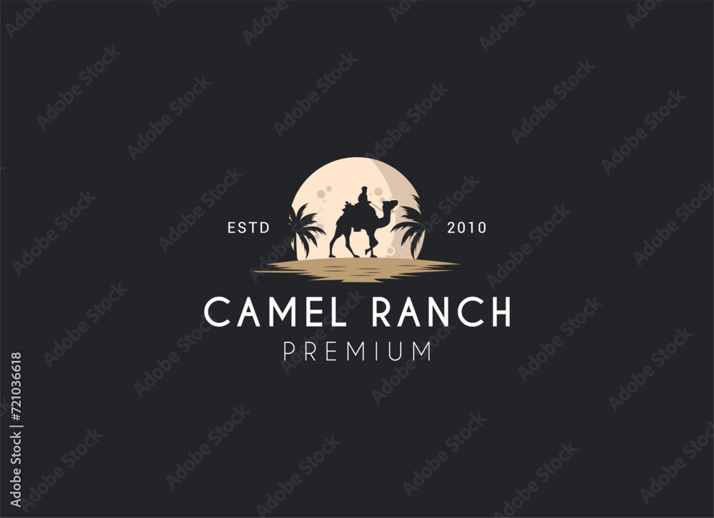 Obraz premium desert camel silhouette logo design. Camel ranch logo design.