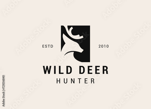 Deer Head Logo Design. Deer Logo Vector illustration. Deer hunter logo