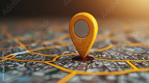 GPS Pointer on map. Yellow navigation Symbol. Element icon for Map, travel marker show location. Direction position. Right destination. Transportation point on globe atlas. Cartography concept. photo
