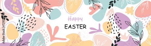 Easter banner, floral design with lettering and eggs. Easter card.