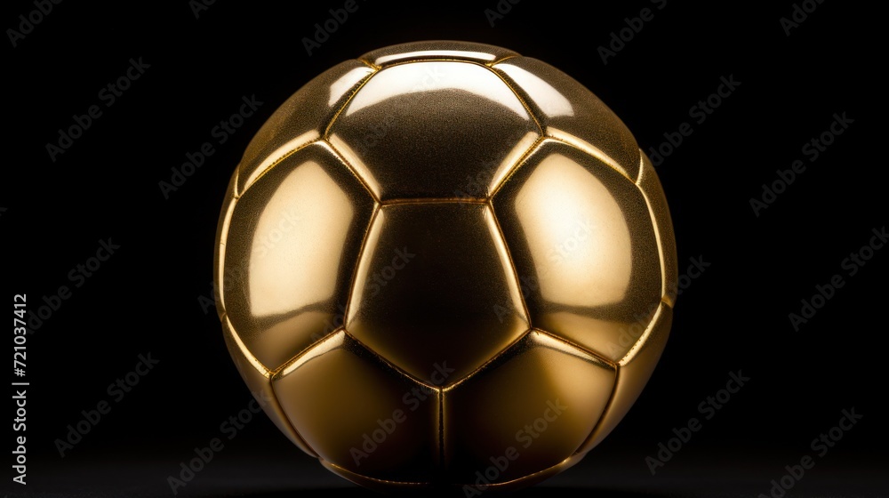 Golden soccer ball isolated on black background. 3d render illustration. Generative AI