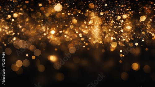 Golden Abstract Bokeh on Black Background - Holiday Concept AI Generated