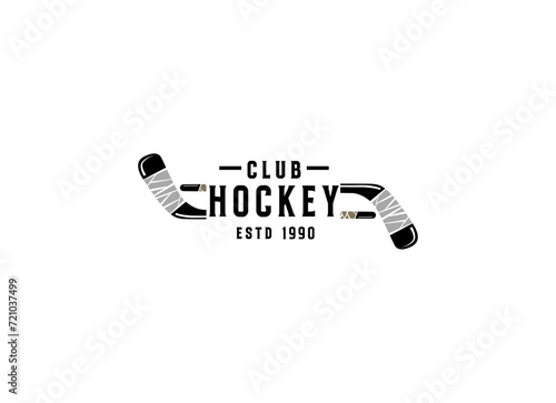 Ice Hockey league. Vintage hockey emblem with hockey cues. Logo template for team, club, league, tournament