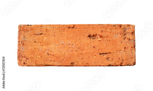 Top view of single old cracked red or orange brick isolated with clipping path in png file format