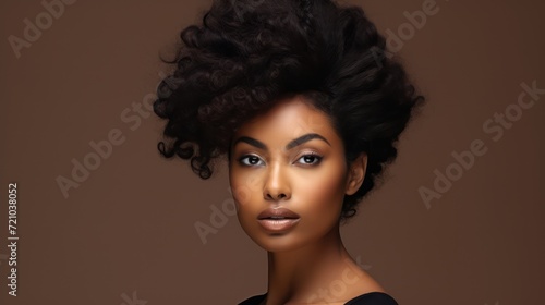 Portrait of beautiful african american woman with curly hairstyle Generative AI
