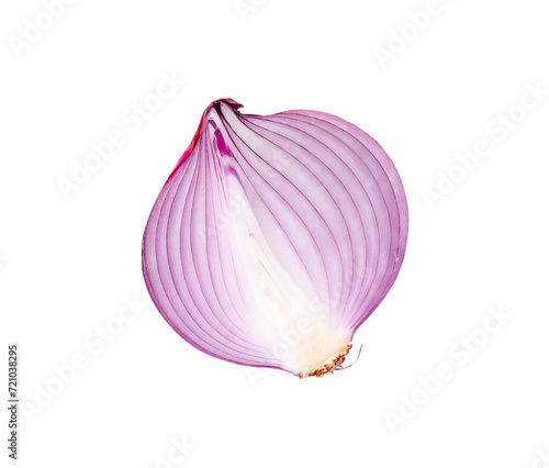 Top view of fresh red or purple onion half isolated with clipping path in png file format