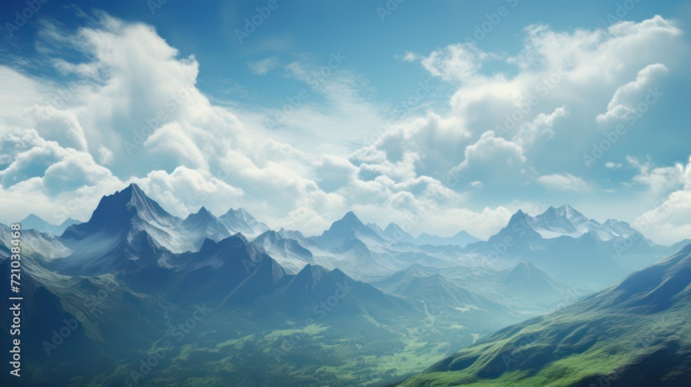 colorful fantasy landscape with mountains and clouds, 3d render illustration Generative AI