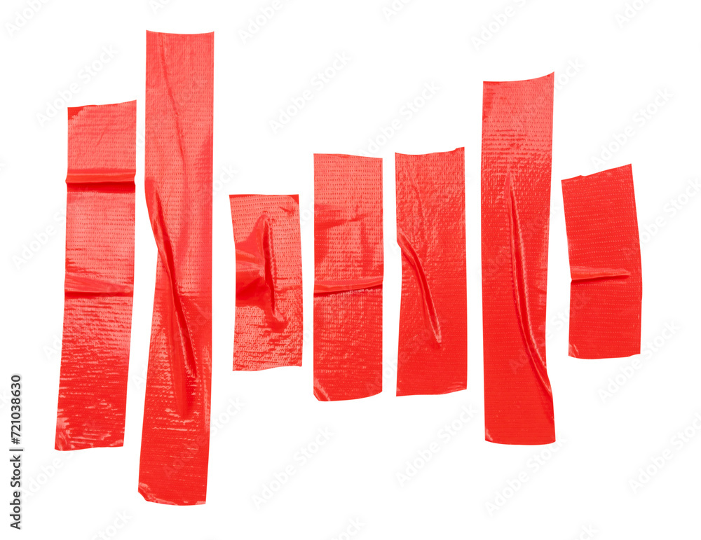 Top view of red adhesive vinyl or cloth tape stripes in set isolated with clipping path in png file format Top view of red adhesive vinyl or cloth tape stripes in set isolated with clipping path in png file format