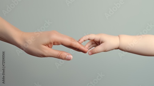 Hands of mother and daughter holding hands, isolated on grey background Generative AI © Alex