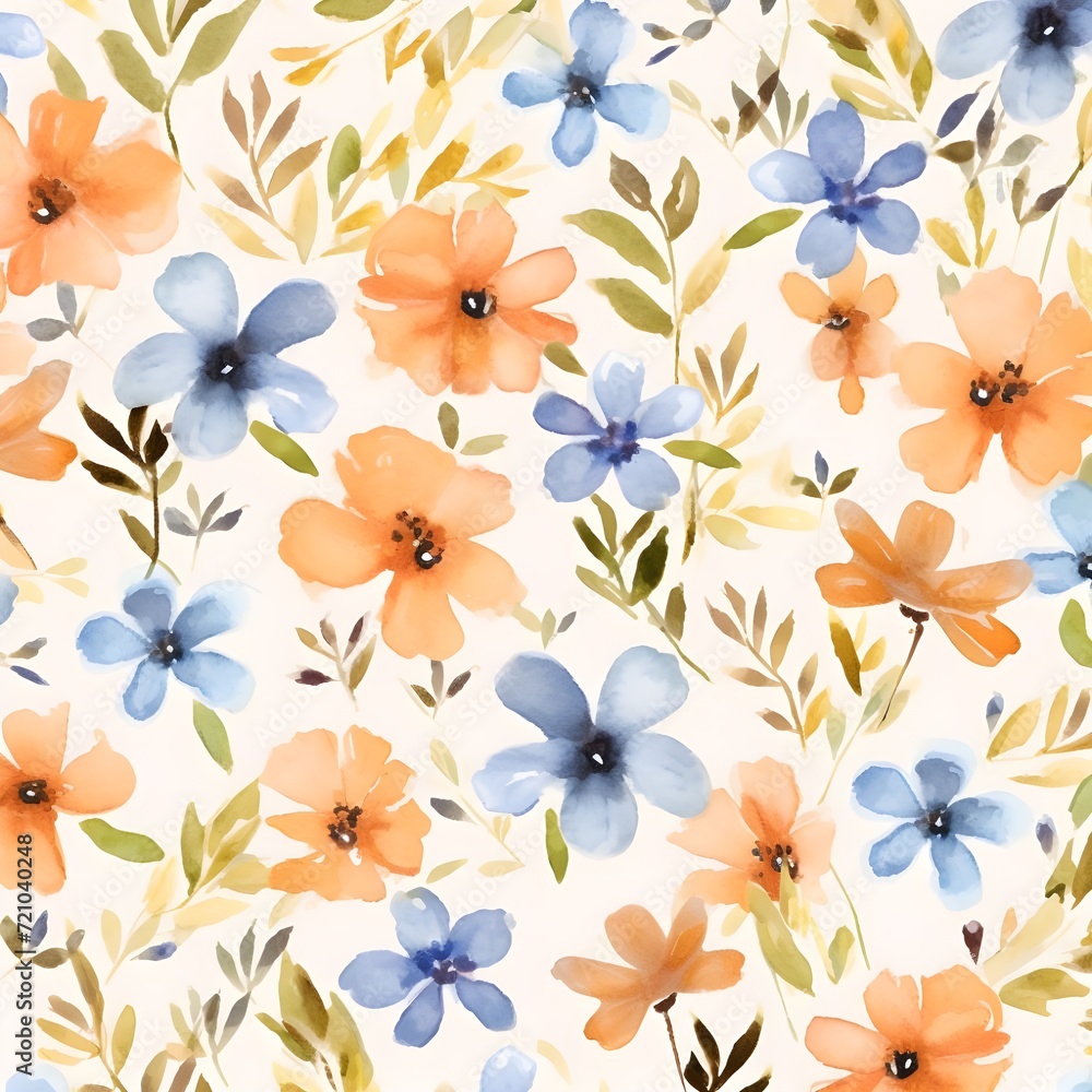 Seamless pattern with watercolor flowers. Hand-drawn illustration. Seamless pattern with watercolor flowers. Hand-drawn illustration.