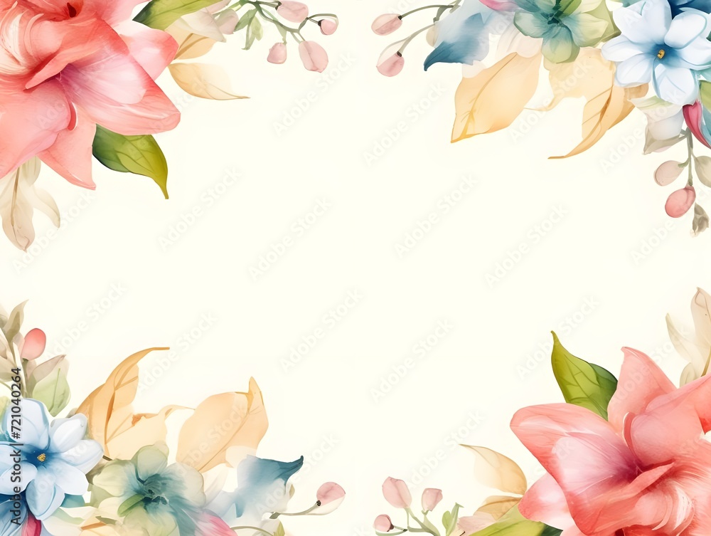 Watercolor floral background. Hand painted card with flowers and leaves.